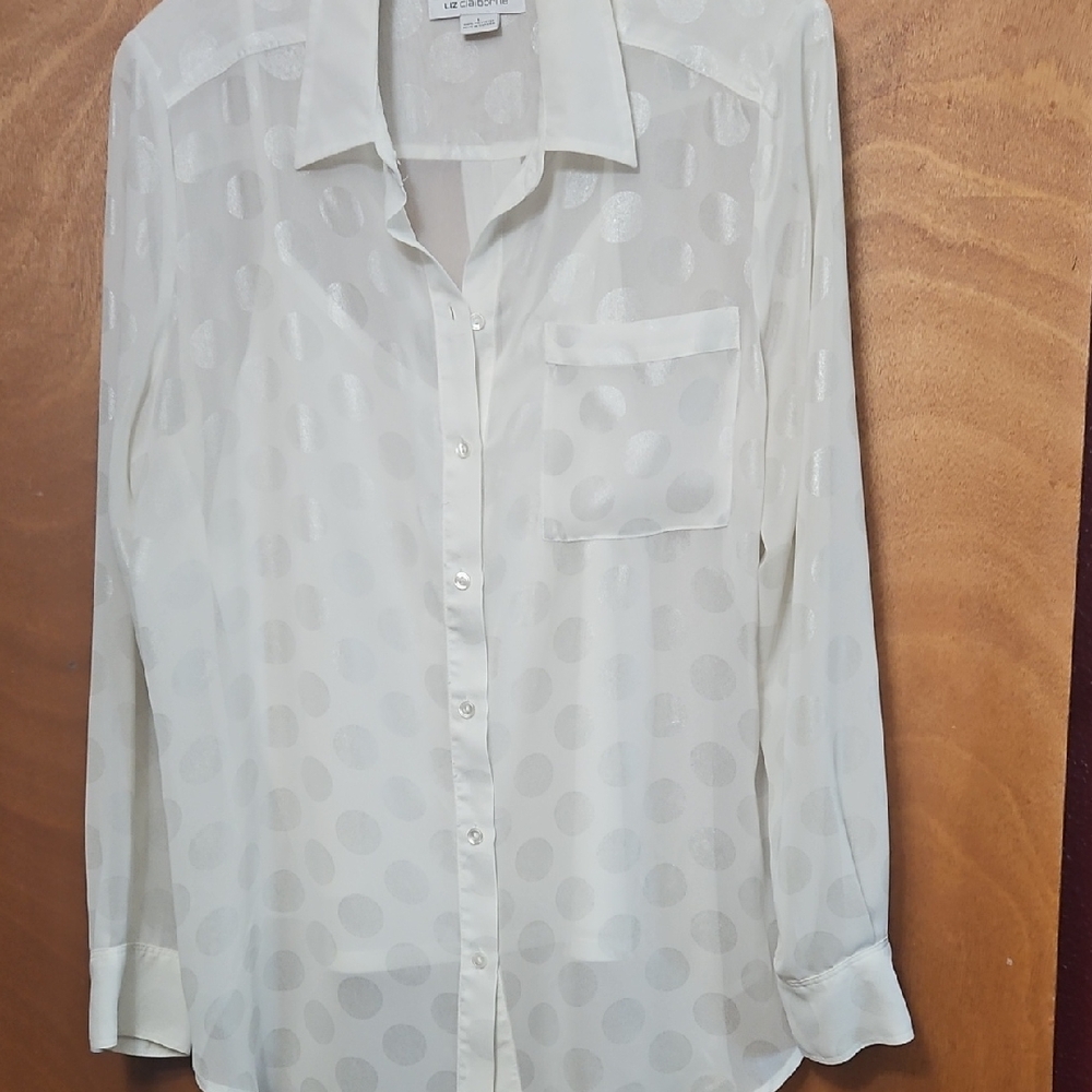 Liz Claiborne Sheer White Blouse with Dots